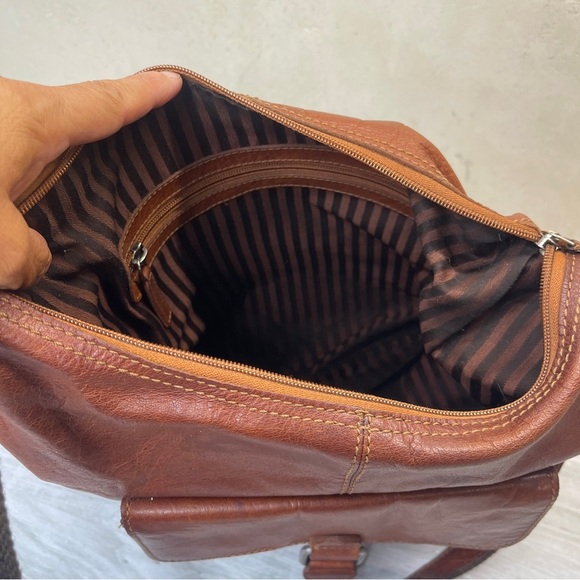 Jack Georges Brown Buffalo Leather Voyager Zip Crossbody Bag w/ Canvas Strap - Picture 5 of 16